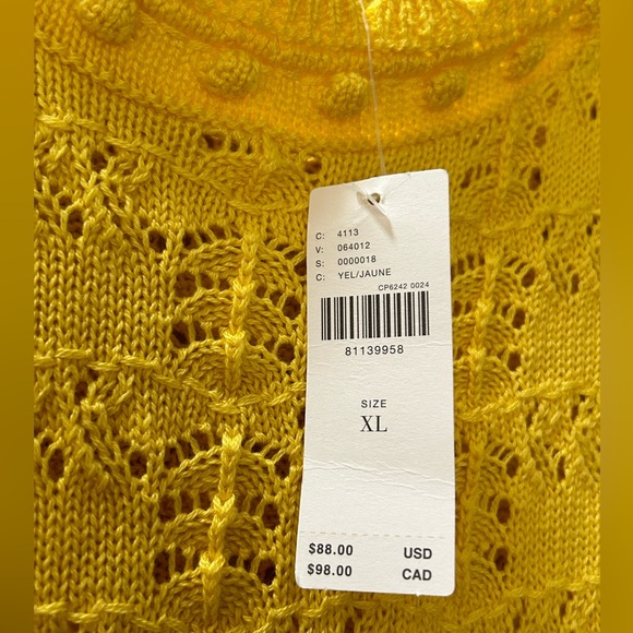 NWT Anthropologie Pointelle Sweater Scallop Hem Knit Maize Yellow Gold Size XL - Picture 8 of 13